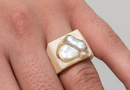 Bone and Pearl Ring by Gabrielle Valenti